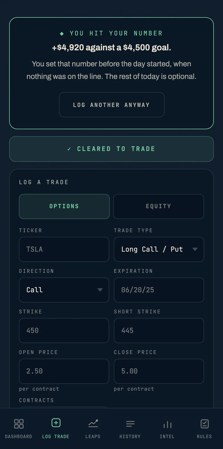 The card that appears after hitting the daily goal
