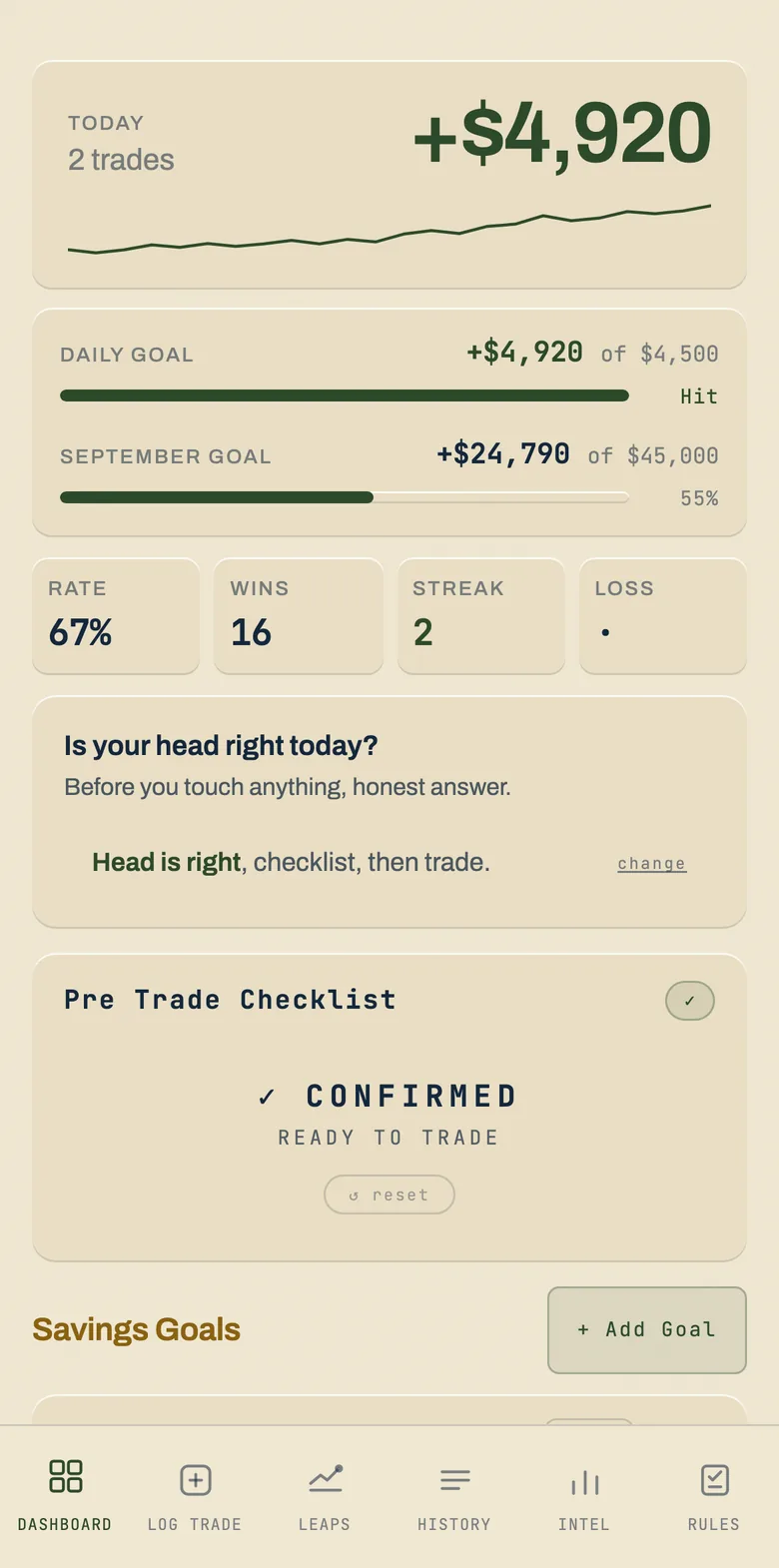 The same dashboard in the cream theme